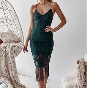 Fringe emerald green dress